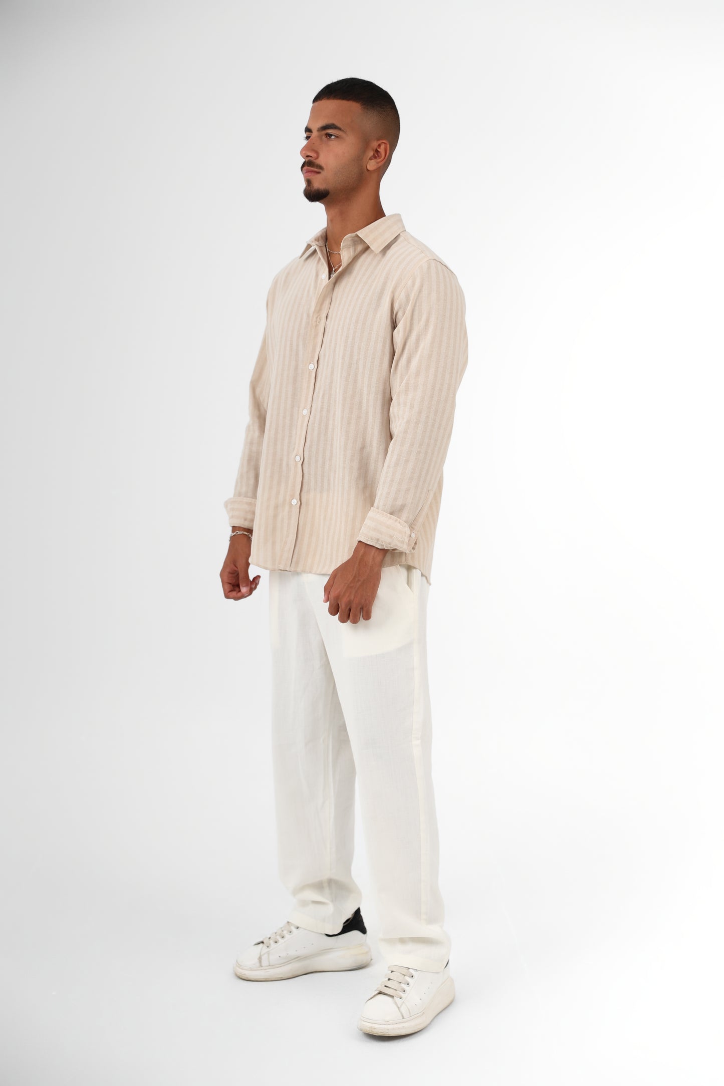 Beige striped linen-shirt