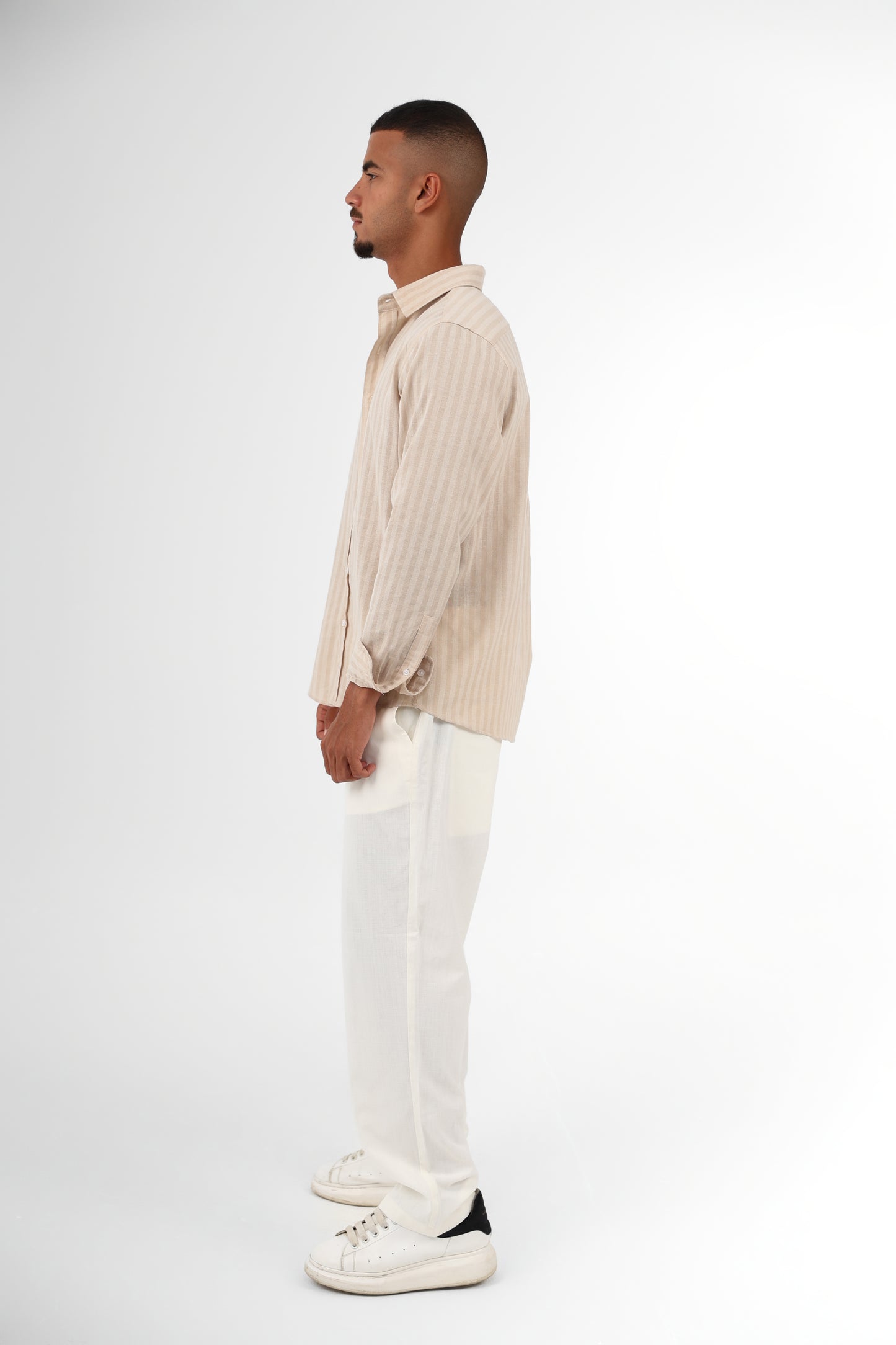 Beige striped linen-shirt