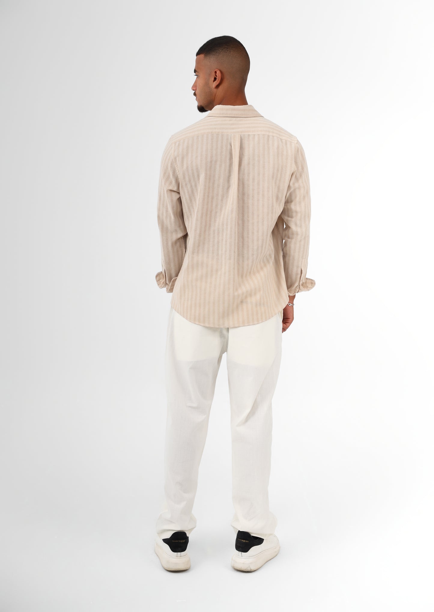 Beige striped linen-shirt