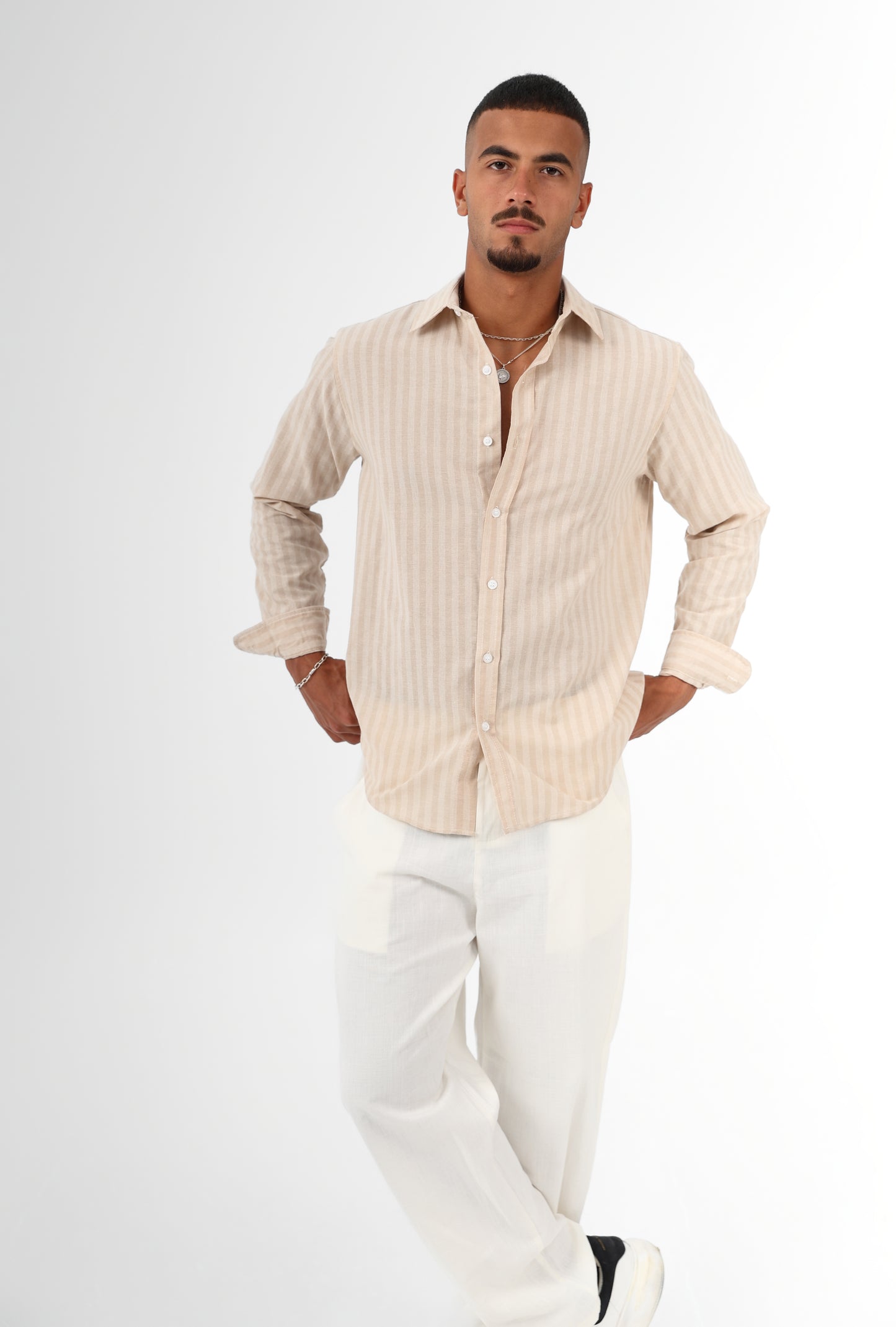 Beige striped linen-shirt